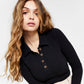 Body canelado estilo polo feminino Bar III, preto, tamanho grande