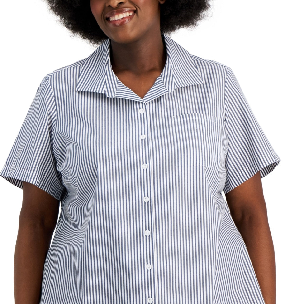 Camisa listrada feminina Karen Scott, azul, tamanho 3X