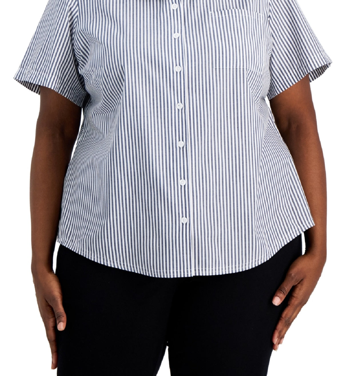 Camisa listrada feminina Karen Scott, azul, tamanho 3X