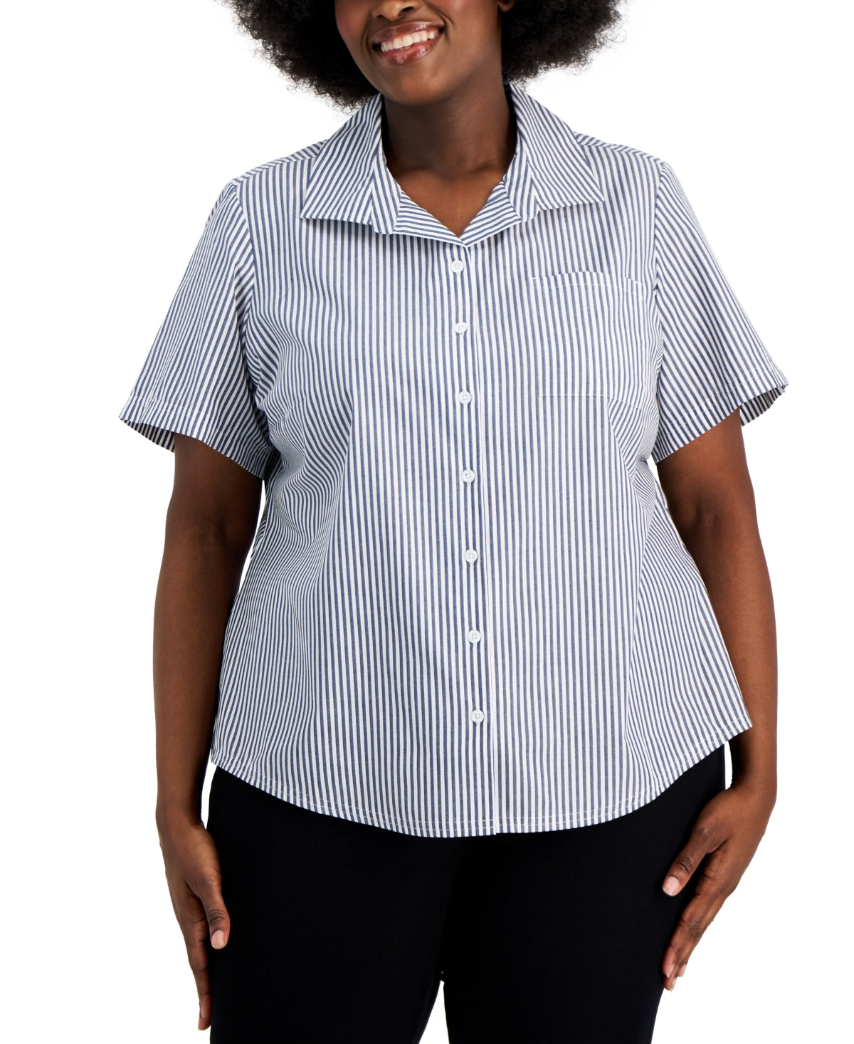 Camisa listrada feminina Karen Scott, azul, tamanho 3X