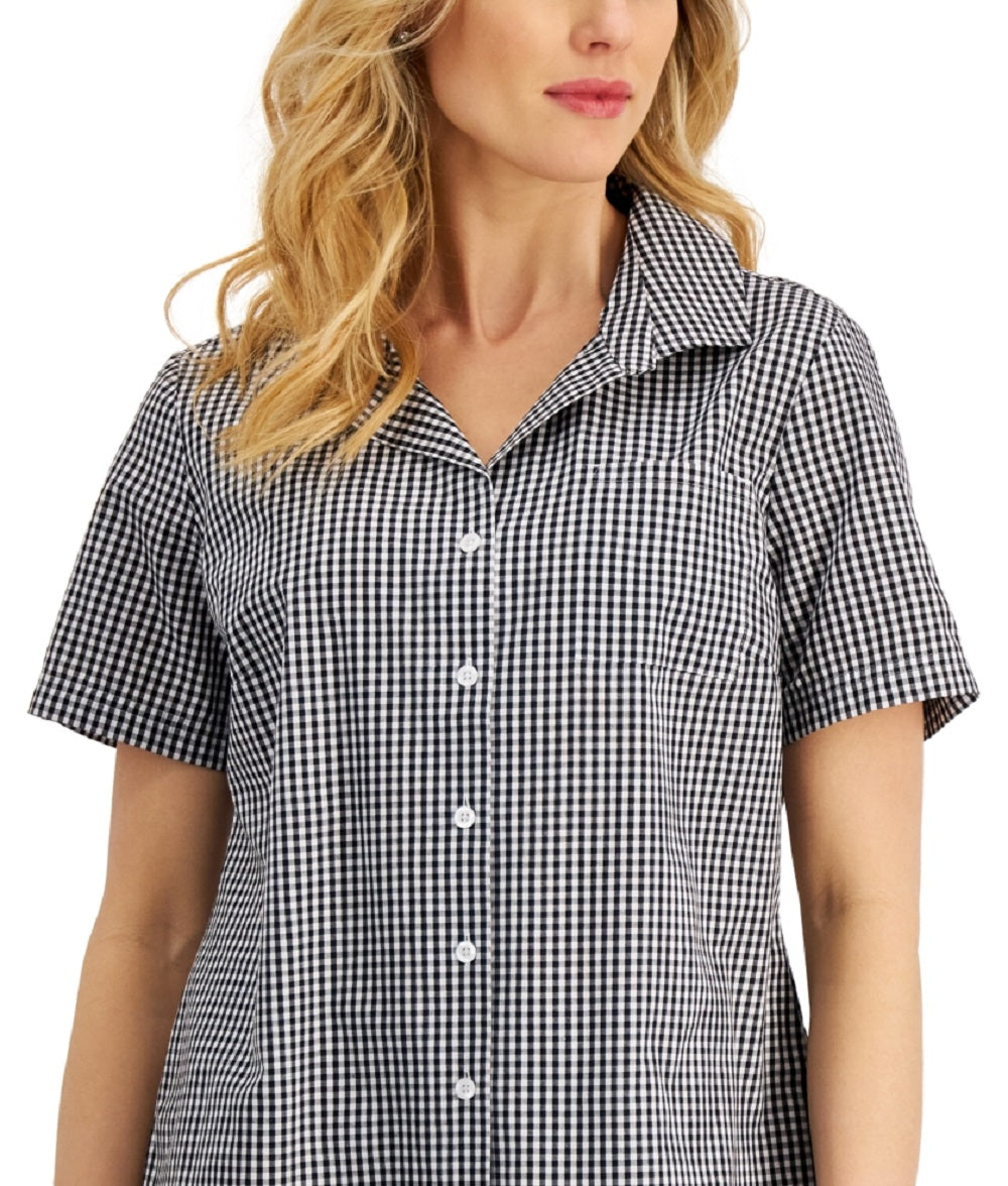 Camisa feminina Karen Scott xadrez preta tamanho pequeno grande