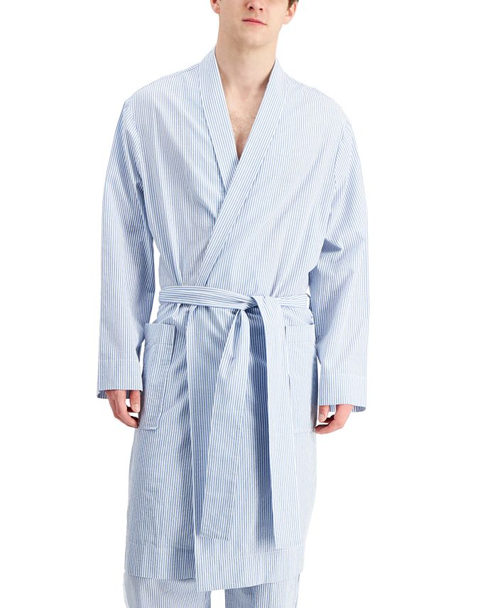 Club Room Robe masculino de algodão seersucker azul tamanho grande