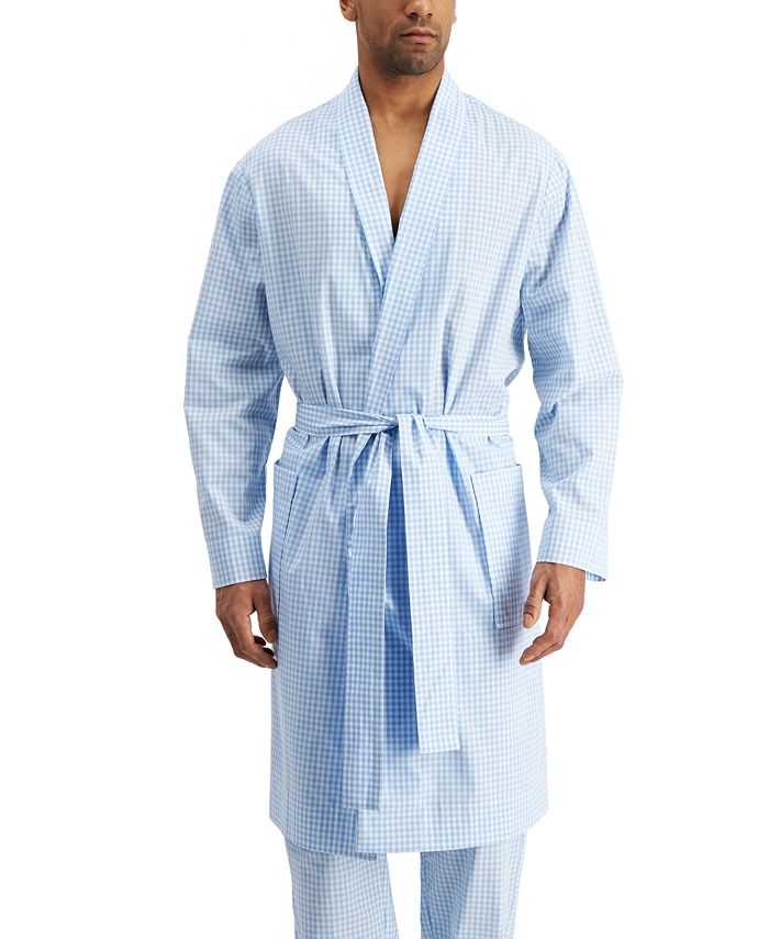 Club Room Robe Masculino Médio em Tecido Vichy Azul Tamanho Grande