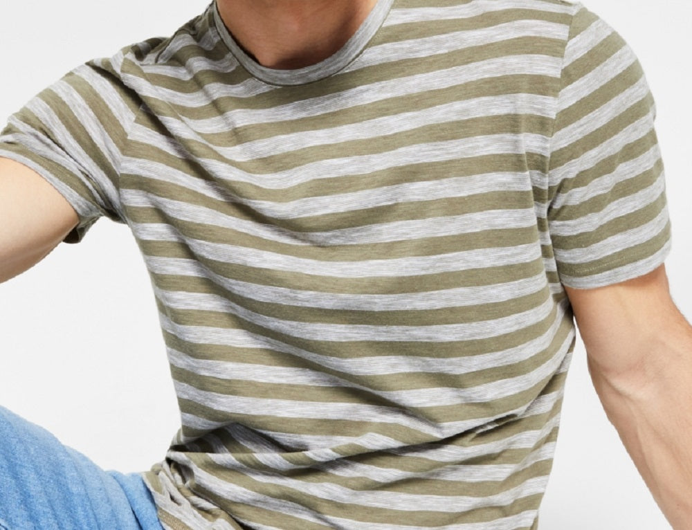 Camiseta listrada masculina INC International Concepts, verde, tamanho pequeno