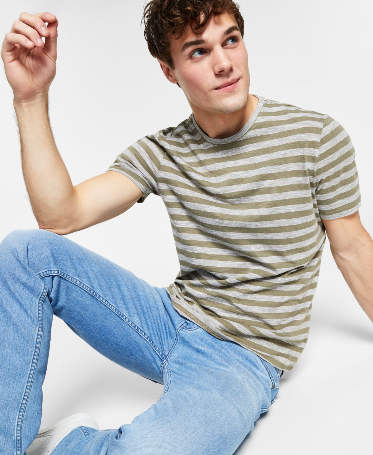 Camiseta listrada masculina INC International Concepts, verde, tamanho pequeno