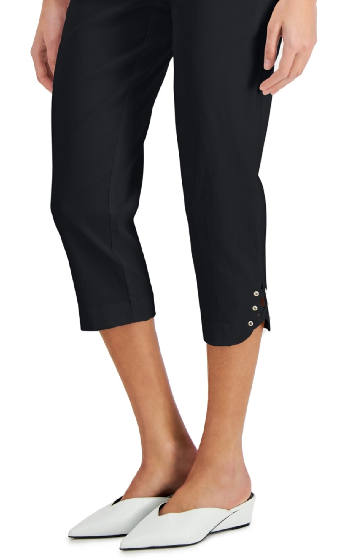 Calça Capri Feminina JM Collection com Barra Lattice, Preta, Tamanho X-G