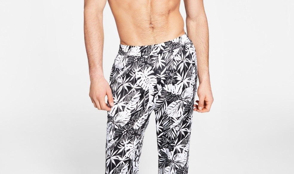 Calça de pijama de cetim estampada masculina INC International Concepts, preta, tamanho extragrande