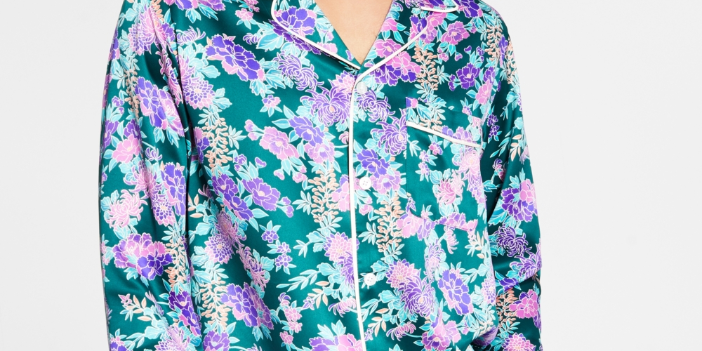 Pijama de cetim estampado masculino INC International Concepts, verde, tamanho XX-G