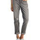 Calça jeans feminina rasgada, de cintura média, com perna reta, da INC International Concepts, tamanho 2, cinza