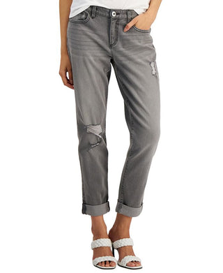 Calça jeans feminina rasgada, de cintura média, com perna reta, da INC International Concepts, tamanho 2, cinza