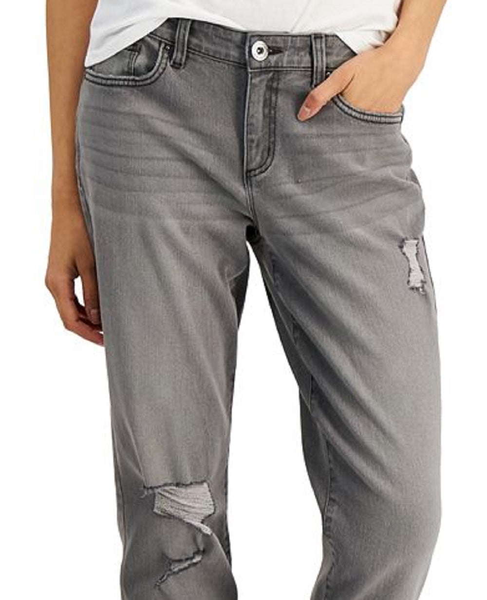 Calça jeans feminina rasgada, de cintura média, com perna reta, da INC International Concepts, tamanho 2, cinza