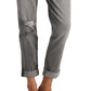 Calça jeans feminina rasgada, de cintura média, com perna reta, da INC International Concepts, tamanho 2, cinza