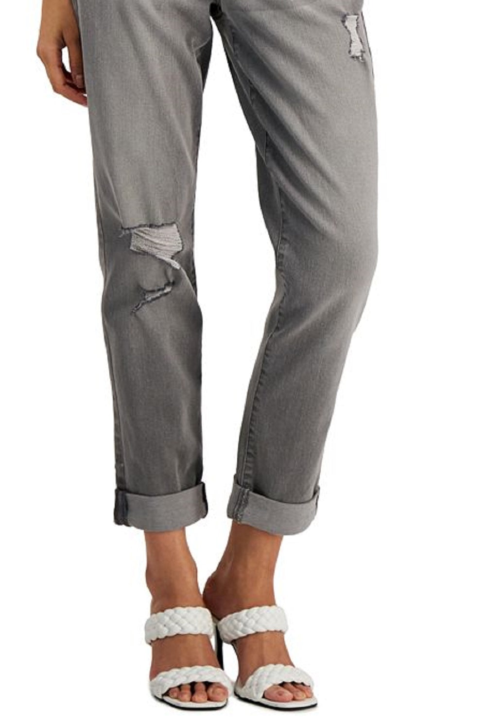 Calça jeans feminina rasgada, de cintura média, com perna reta, da INC International Concepts, tamanho 2, cinza
