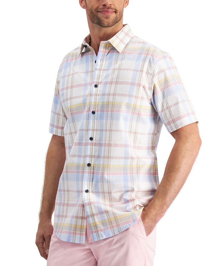 Camisa xadrez masculina Club Room, branca, tamanho pequeno