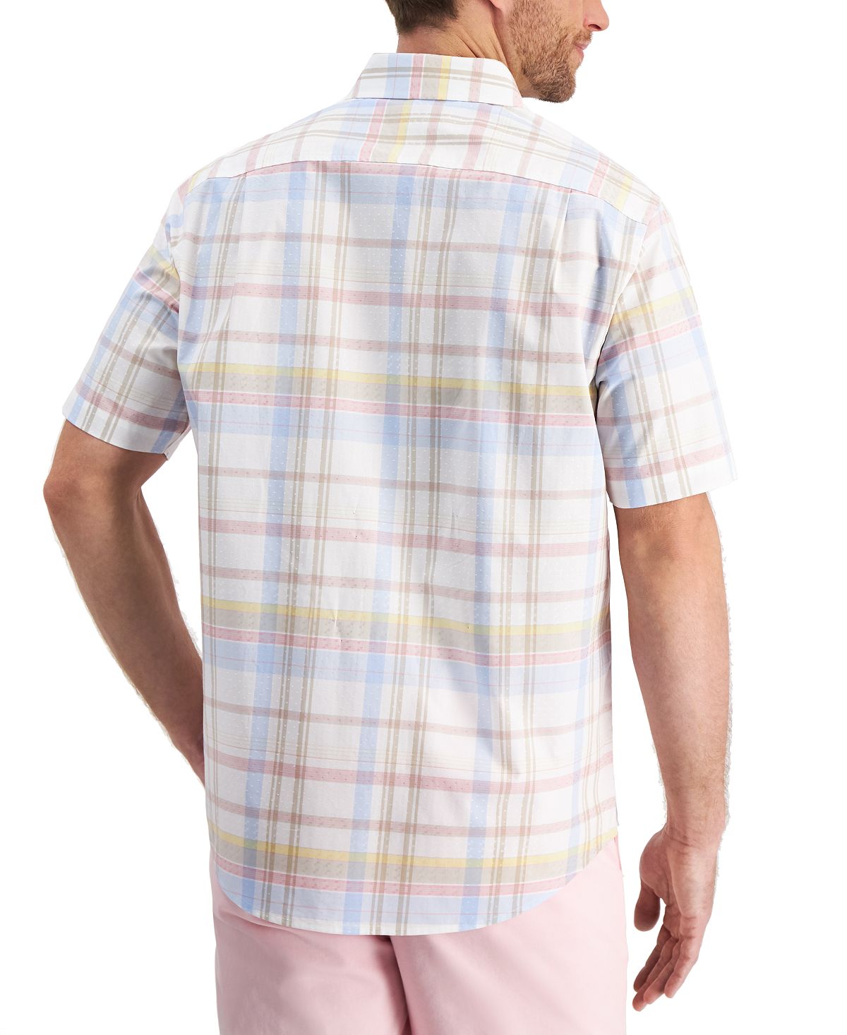 Camisa xadrez masculina Club Room, branca, tamanho pequeno