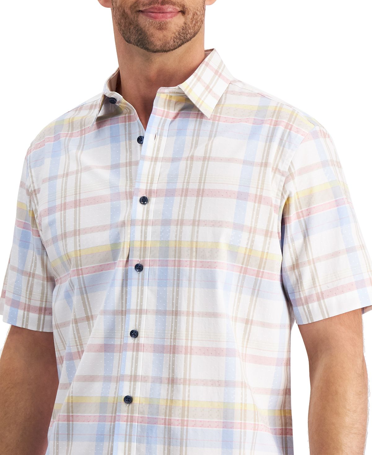 Camisa xadrez masculina Club Room, branca, tamanho pequeno