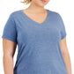 Camiseta feminina estilo &amp; co, lisa, azul, tamanho 3X