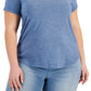 Camiseta feminina estilo &amp; co, lisa, azul, tamanho 3X