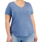 Camiseta feminina estilo &amp; co, lisa, azul, tamanho 3X
