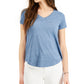 Camiseta feminina estilo &amp; co com decote em V e estampa Burnout, azul, tamanho pequeno e pequeno