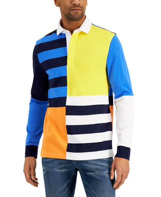 Camisa de rugby masculina Club Room, corte regular, com listras coloridas, branca, tamanho XX-G