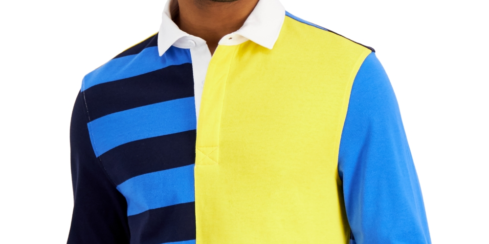 Camisa de rugby masculina Club Room, corte regular, com listras coloridas, branca, tamanho XX-G