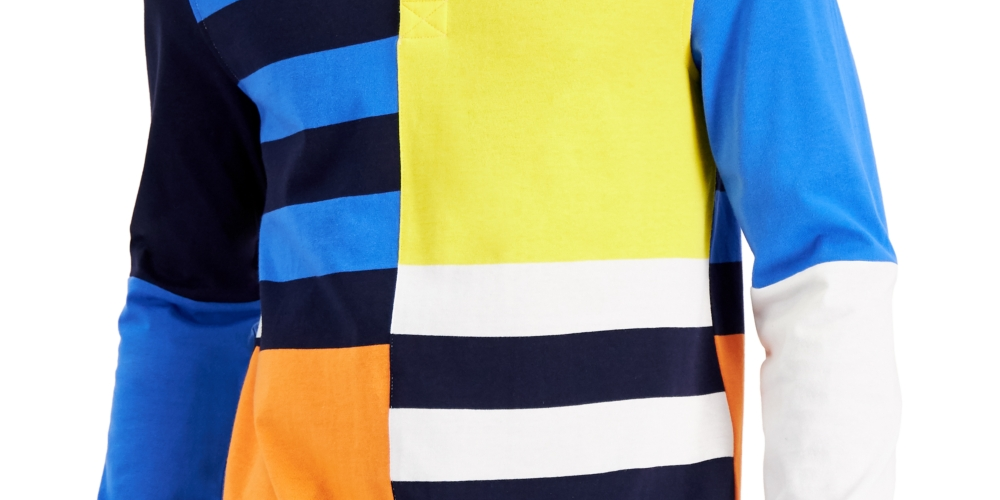 Camisa de rugby masculina Club Room, corte regular, com listras coloridas, branca, tamanho XX-G