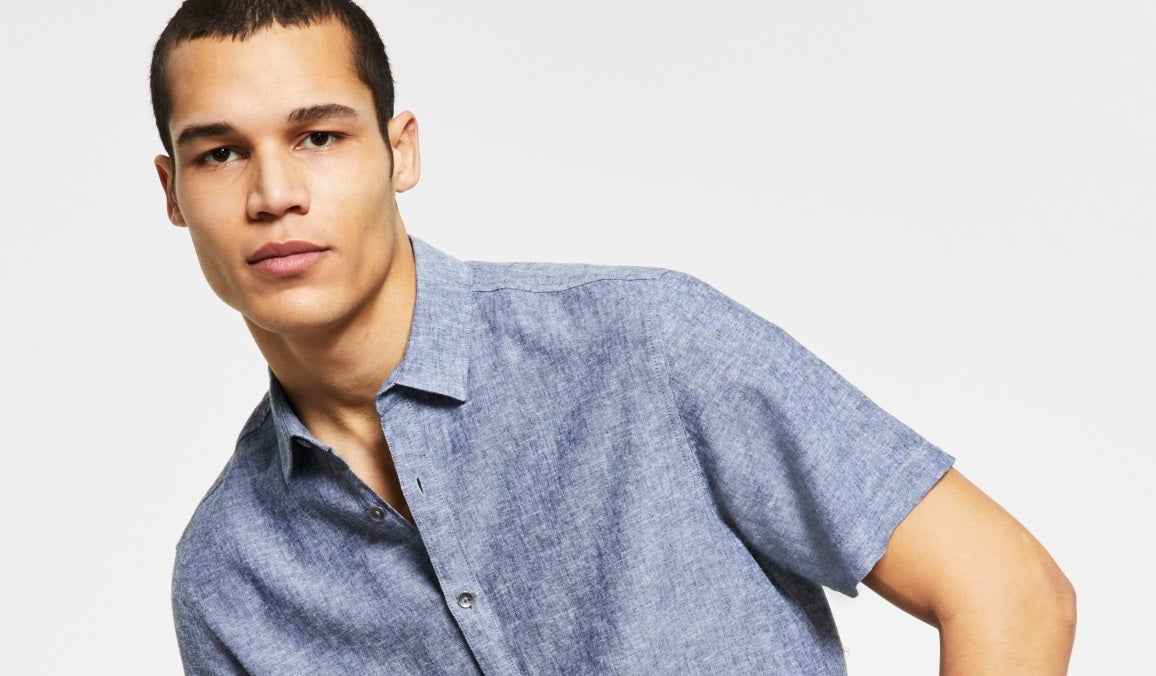 Camisa de linho masculina regular fit da INC International Concepts, azul, tamanho pequeno