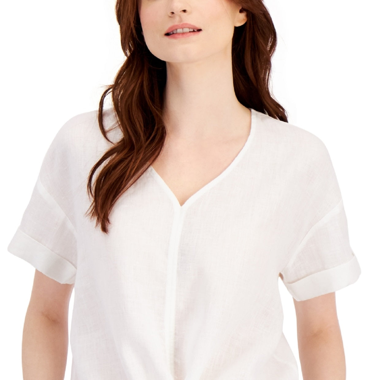 Top de linho feminino Charter Club com amarração frontal, branco, tamanho XX-G