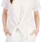 Top de linho feminino Charter Club com amarração frontal, branco, tamanho XX-G