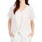 Top de linho feminino Charter Club com amarração frontal, branco, tamanho XX-G