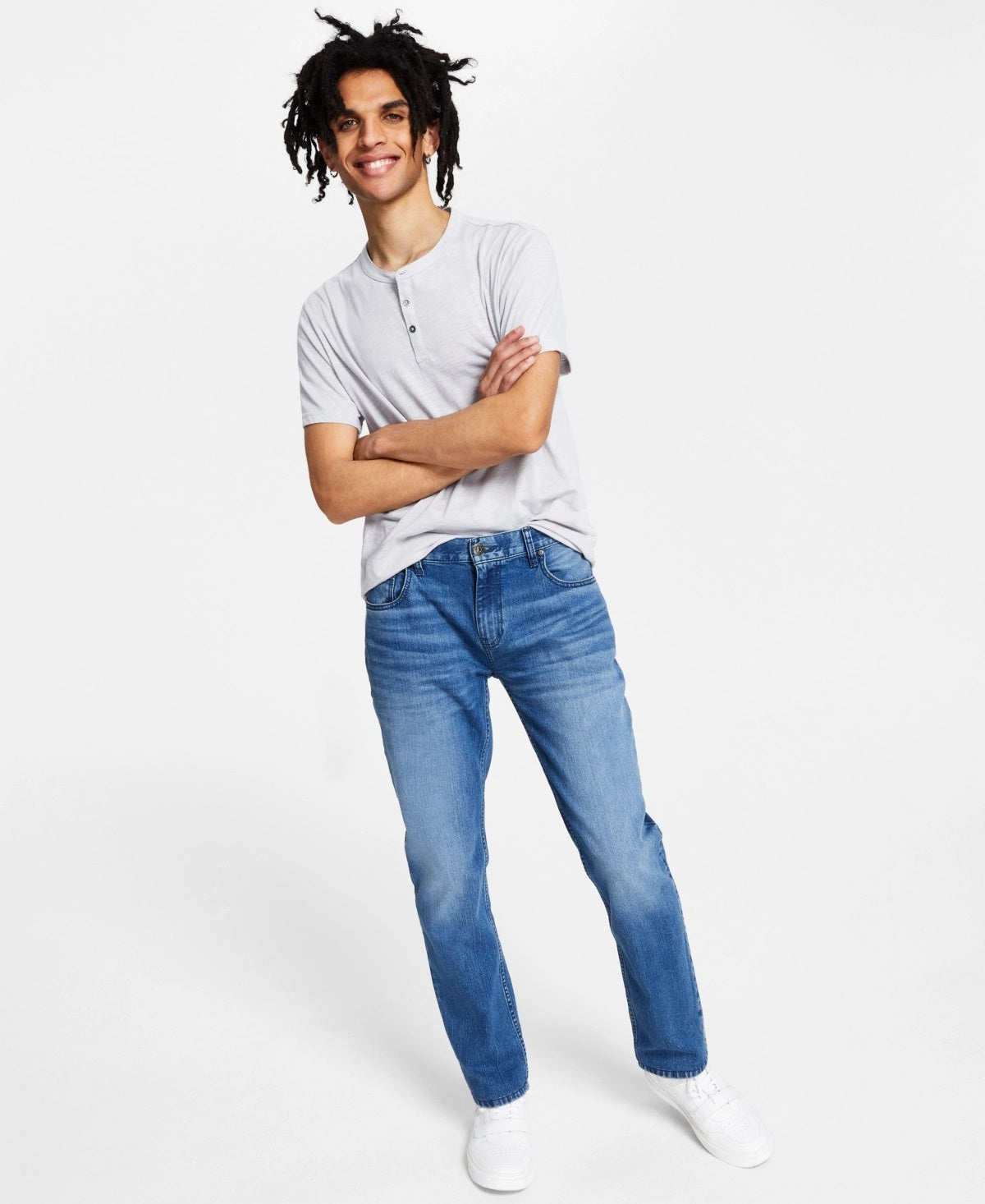 Calça jeans masculina slim fit, lavagem média, azul, tamanho 33x30 da INC International Concepts
