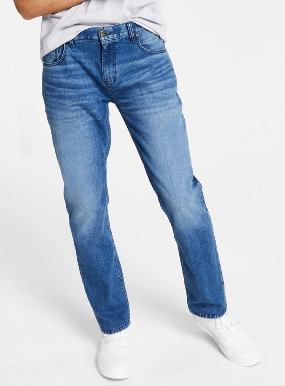 Calça jeans masculina slim fit, lavagem média, azul, tamanho 33x30 da INC International Concepts