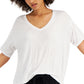 Camiseta feminina estilo &amp; co, gola V drapeada, branca, tamanho extrapequeno