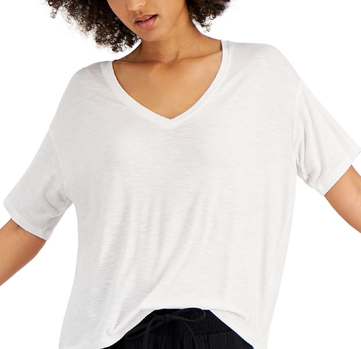Camiseta feminina estilo &amp; co, gola V drapeada, branca, tamanho extrapequeno