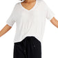 Camiseta feminina estilo &amp; co, gola V drapeada, branca, tamanho extrapequeno