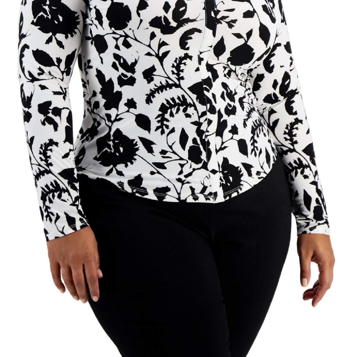 Blusa feminina com bolso e zíper da INC International Concepts, preta, tamanho 3X