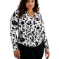 Blusa feminina com bolso e zíper da INC International Concepts, preta, tamanho 3X