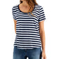 Camiseta feminina listrada de algodão estilo &amp; co, azul, tamanho pequeno pequeno