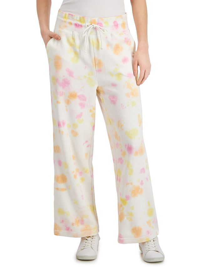 Calça de moletom feminina estilo &amp; co tie-dye com perna larga, branca, tamanho grande