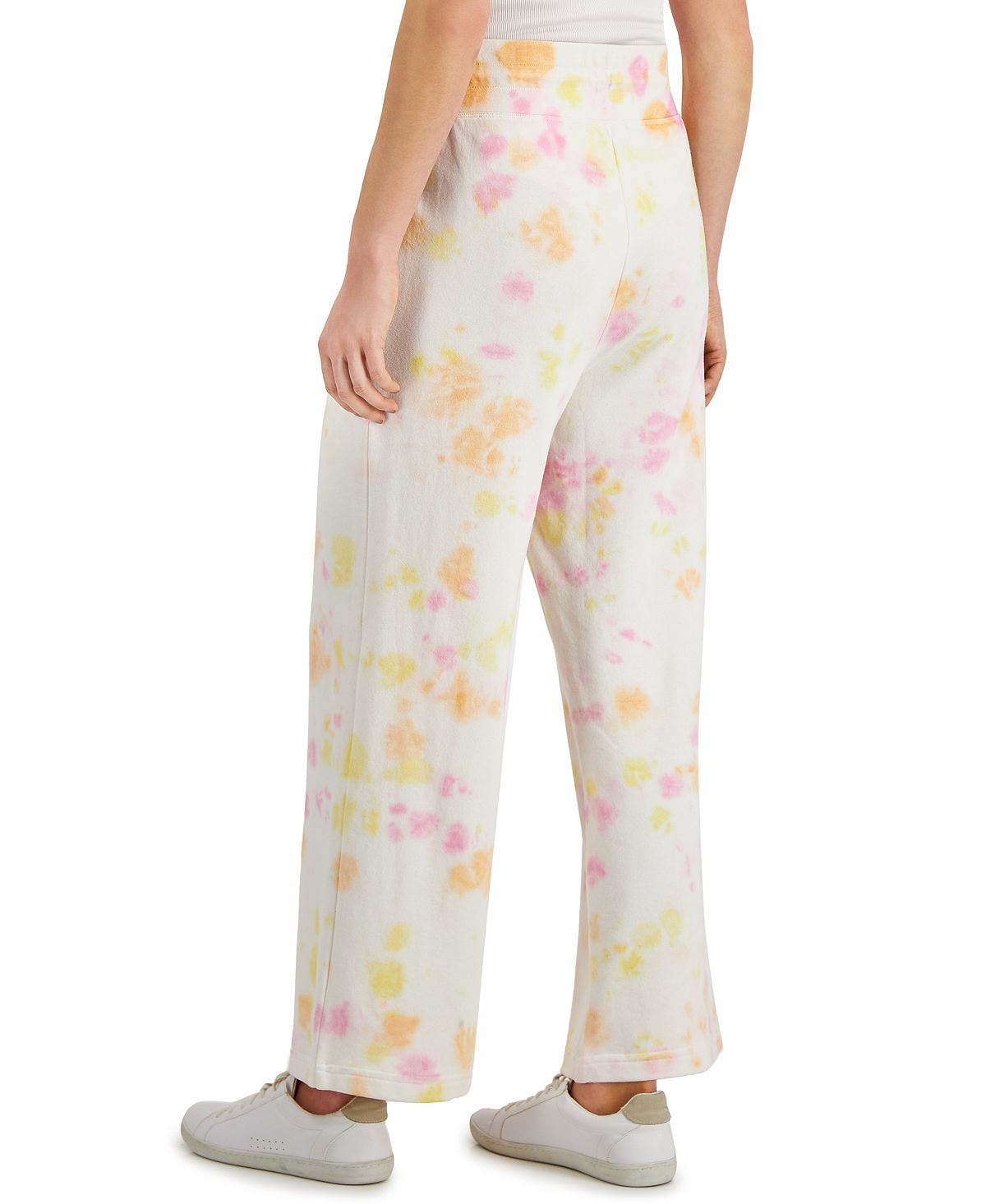 Calça de moletom feminina estilo &amp; co tie-dye com perna larga, branca, tamanho grande