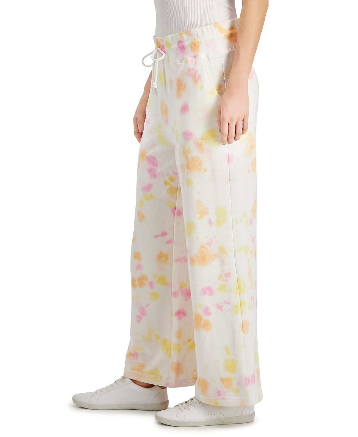 Calça de moletom feminina estilo &amp; co tie-dye com perna larga, branca, tamanho grande