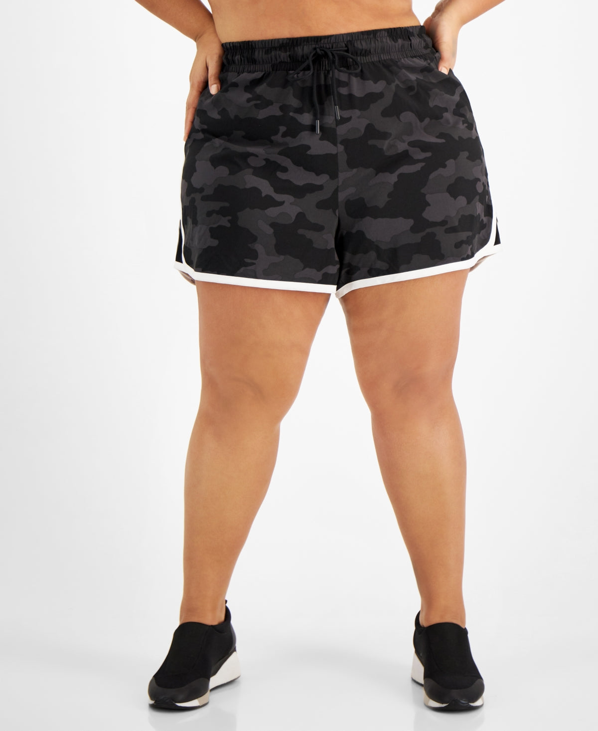 ID Ideology Shorts de corrida feminino Camp Print preto tamanho 4X