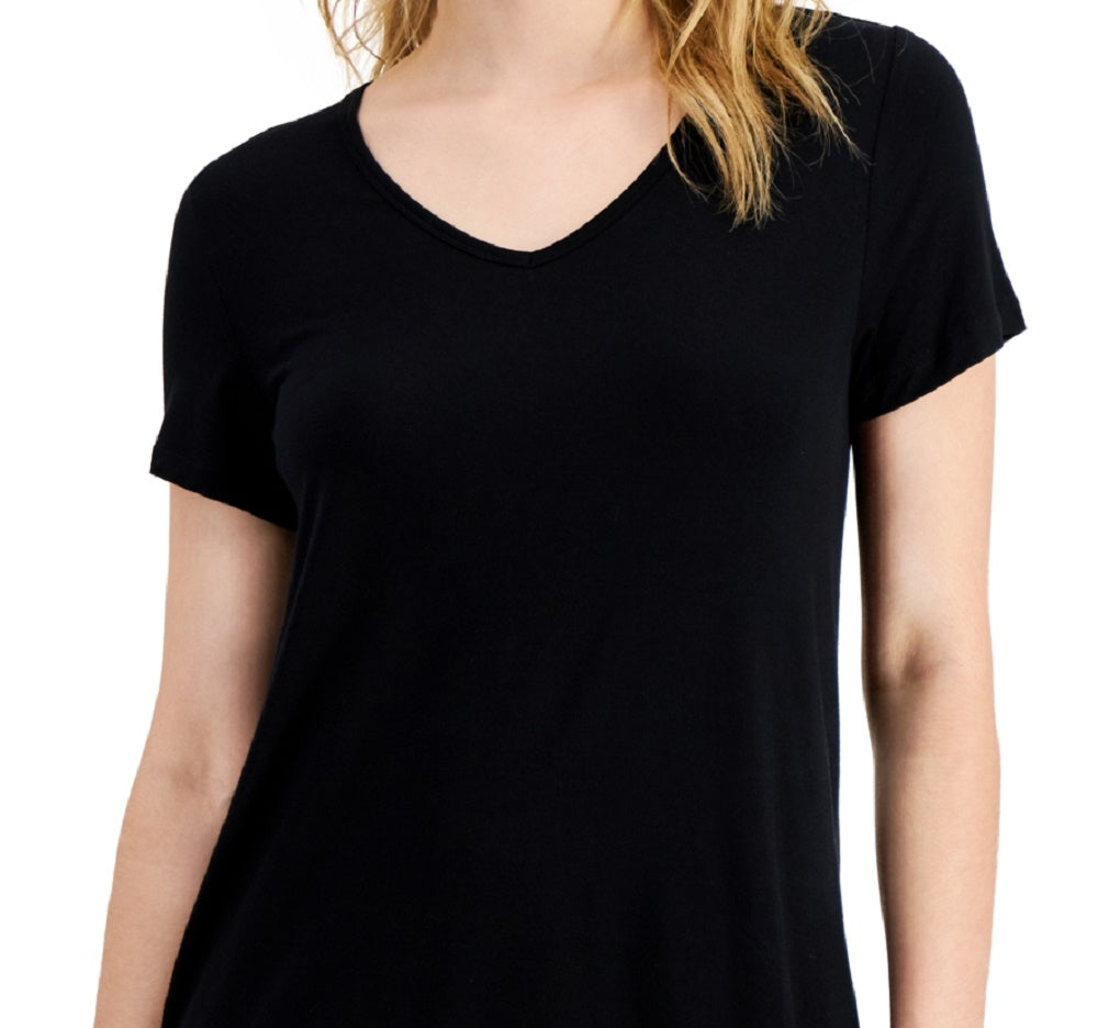 Camiseta feminina ID Ideology com decote em V, preta, tamanho pequeno