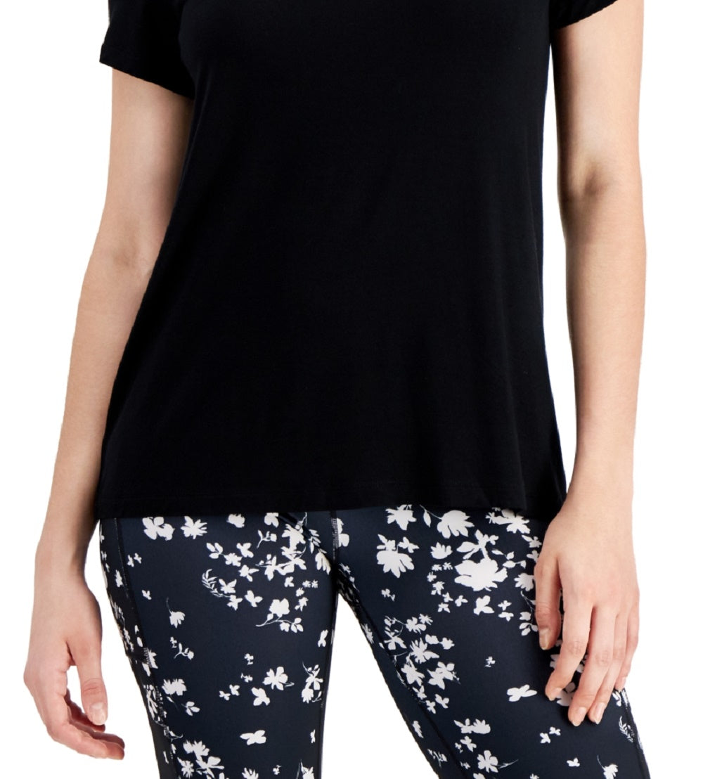 Camiseta feminina ID Ideology com decote em V, preta, tamanho pequeno