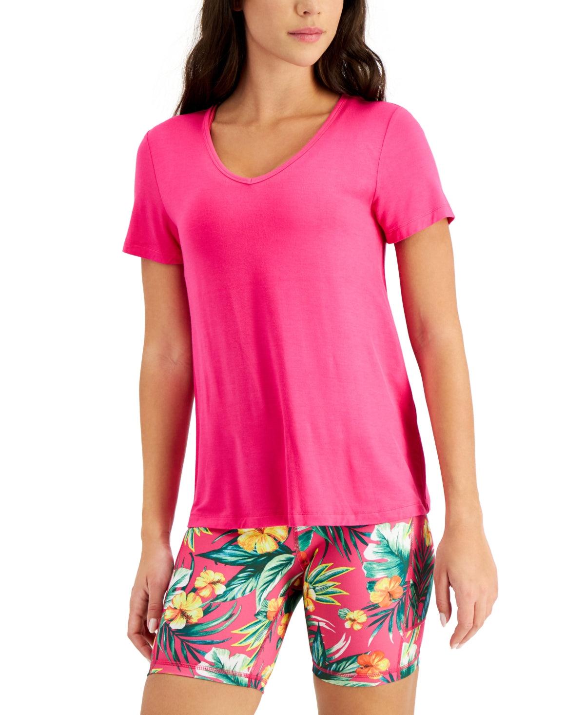 Camiseta feminina ID Ideology com decote em V, rosa, tamanho pequeno