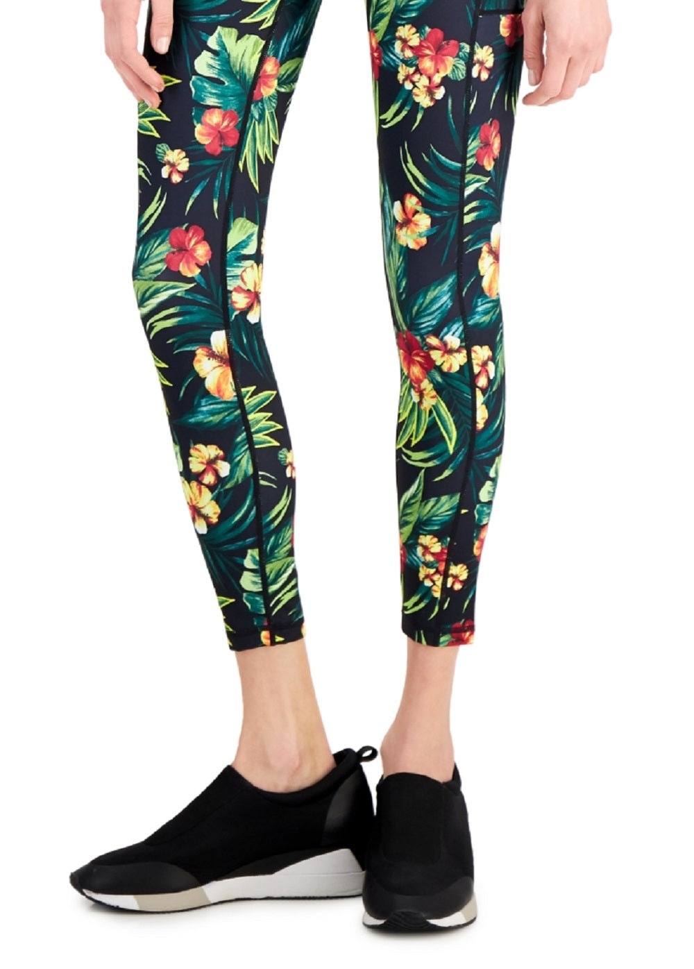 Leggings femininas ID Ideology com bolso lateral tropical 7/8, pretas, tamanho extragrande