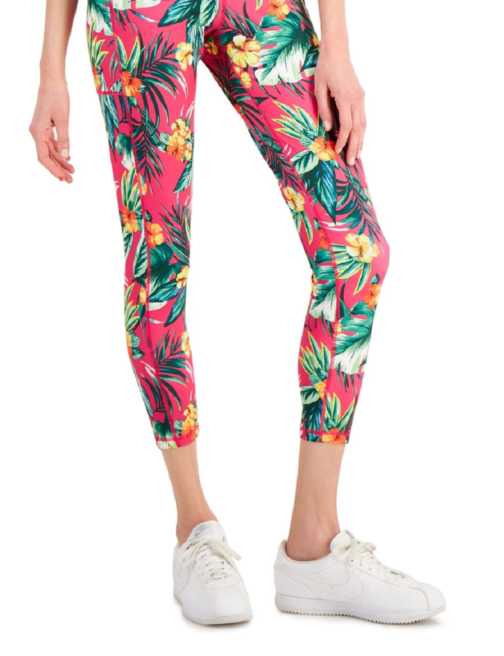 Leggings femininas ID Ideology Tropical com bolso lateral 7/8 rosa