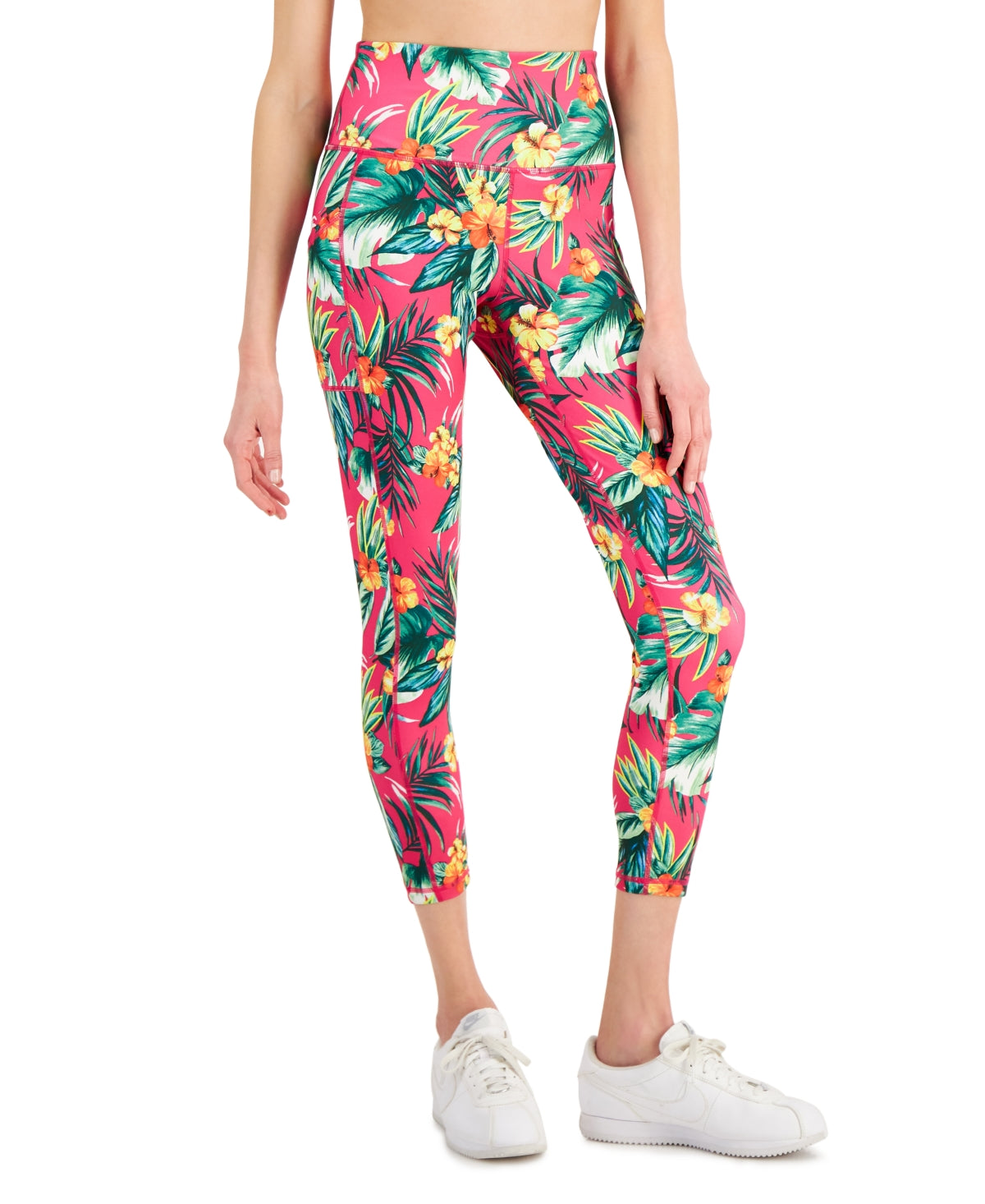 Leggings femininas ID Ideology Tropical com bolso lateral 7/8 rosa