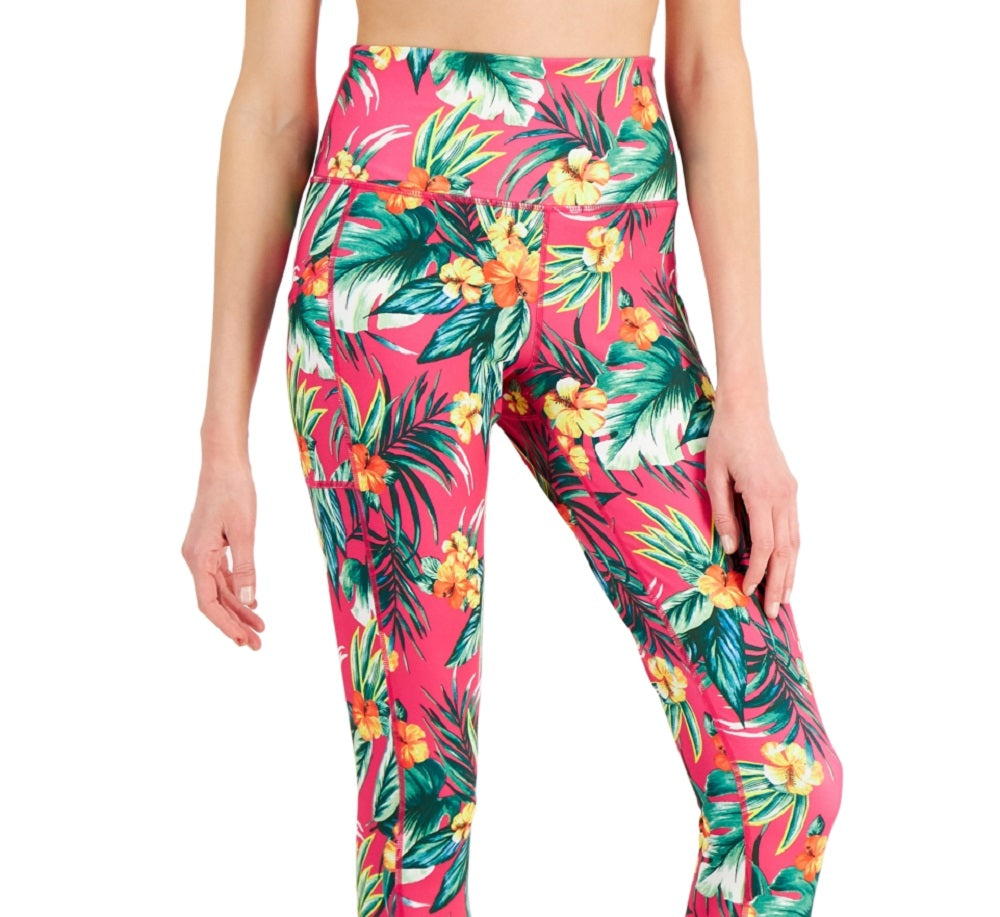 Leggings femininas ID Ideology com bolso lateral tropical, rosa, tamanho grande